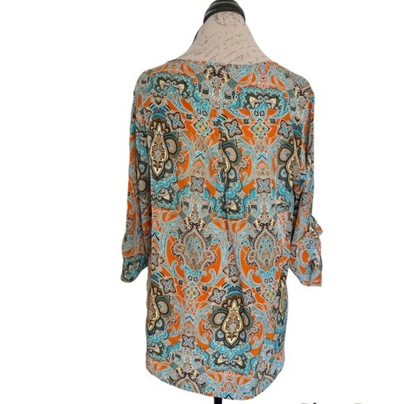Akoz Womens Blouse Boho Bohemian Long Rolled Up Button Sleeve Size Large Retro - Picture 3 of 12